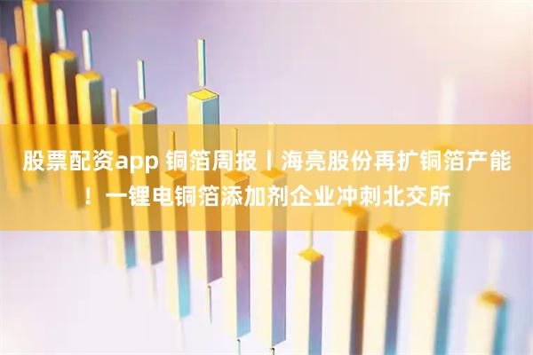 股票配资app 铜箔周报丨海亮股份再扩铜箔产能！一锂电铜箔添加剂企业冲刺北交所